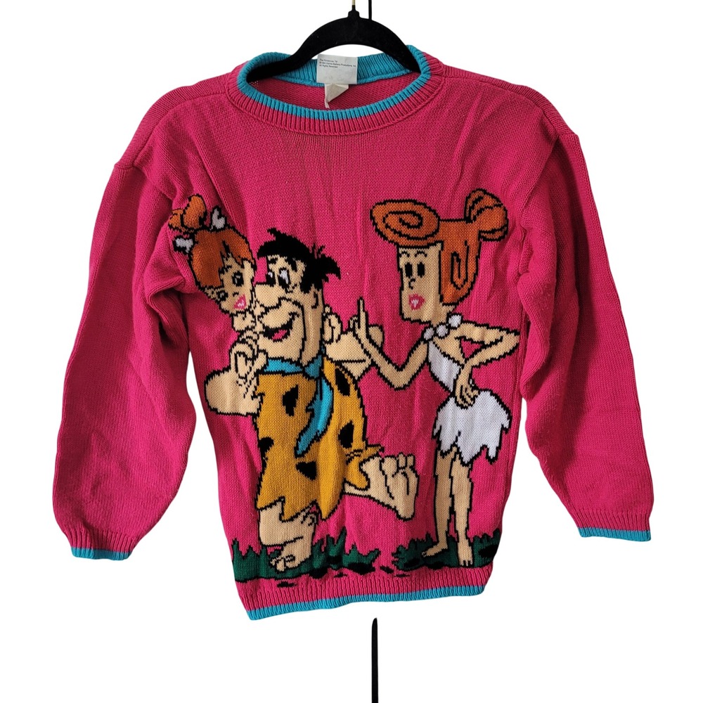 Hanna-Barbera Youth L Flintstones Sweater Pink 1994 Vintage Knit Crewneck